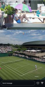 Katie Boulter's Instagram story from Alex de Minaur's Wimbledon 2025 match
