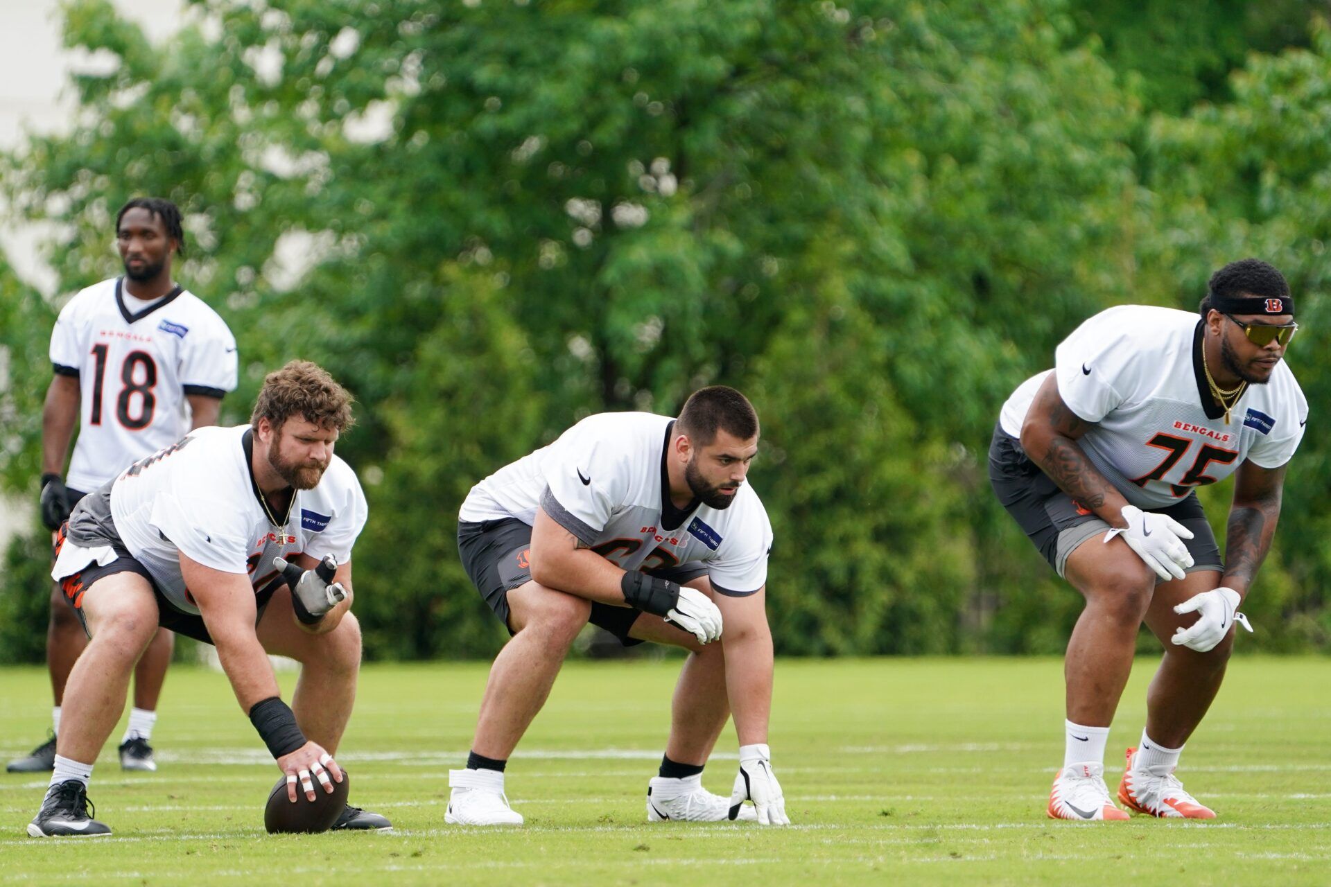 Cincinnati Bengals offensive guard Dylan Fairchild (63) participates in drills during practice, Tuesday, May 13, 2025, at Kettering Health Practice Fields in Downtown Cincinnati.