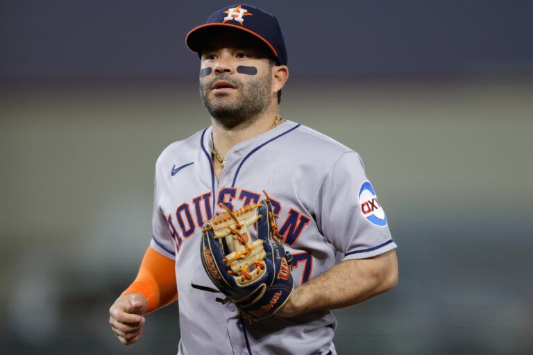 Houston Astros second baseman Jose Altuve (27) runs off the field during the sixth inning against the Athletics at Sutter Health Park.