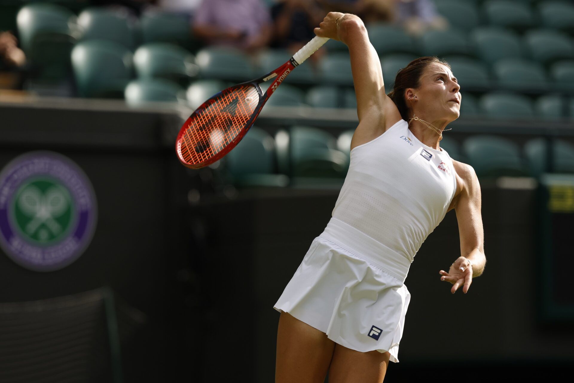 Emma Navarro (USA) serves against Petra Kvitova (CZE)(not pictured) on day 2 of The Championships, Wimbledon 2025 at All England Lawn Tennis and Croquet Club.