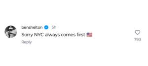Screengrab of Ben Shelton's comment on Wimbledon's Instagram post/@wimbledon