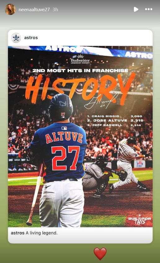 Screenshot from Nina Altuve's Instagram story