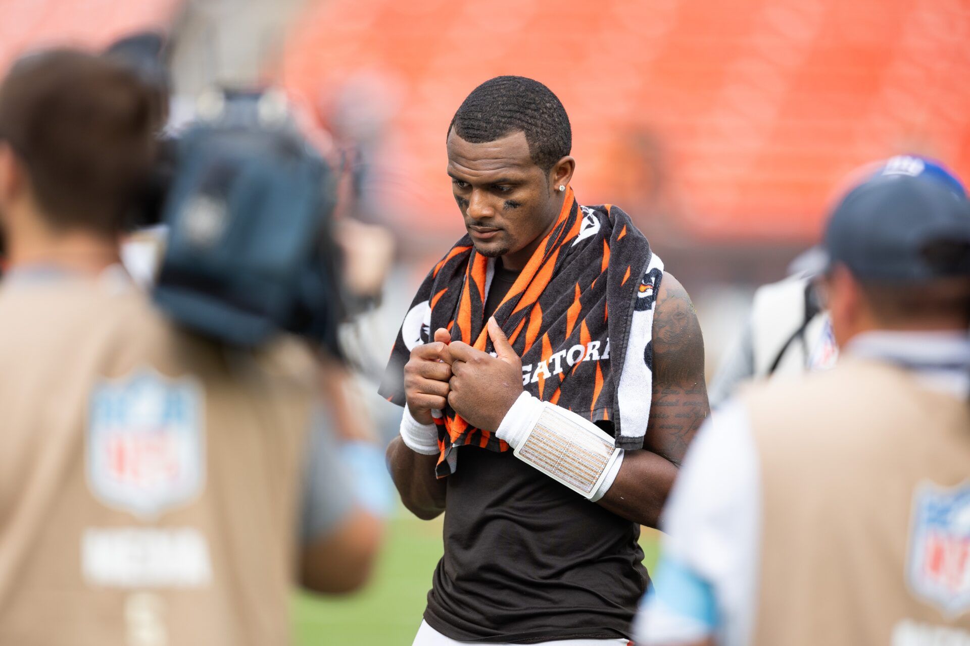 Cleveland Browns quarterback Deshaun Watson (4) after the game against the New York Giants at Huntington Bank Field.