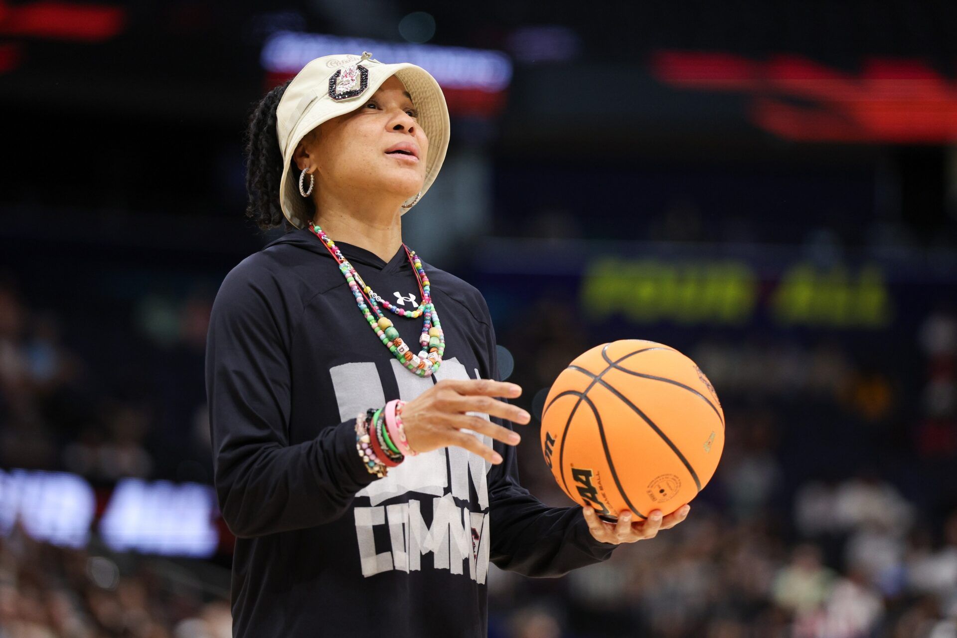 South Carolina Gamecocks  head coach Dawn Staley looks on during practice before the NCAA Woman’s Basketball final at Amalie Arena.