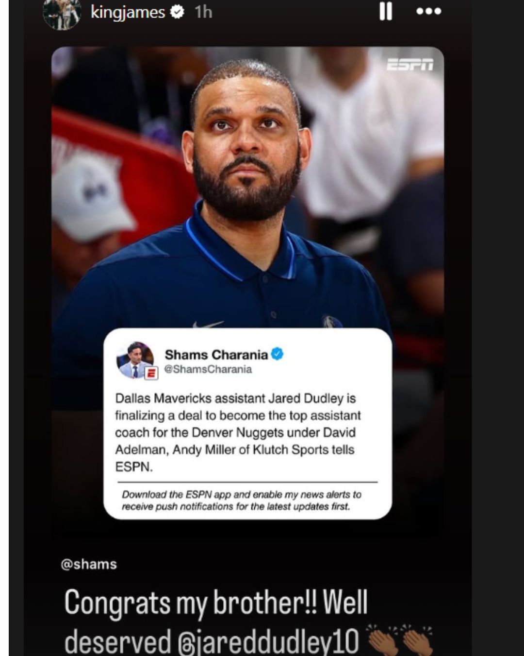 LeBron James' reaction to Jared Dudley becoming Nuggets assistant coach