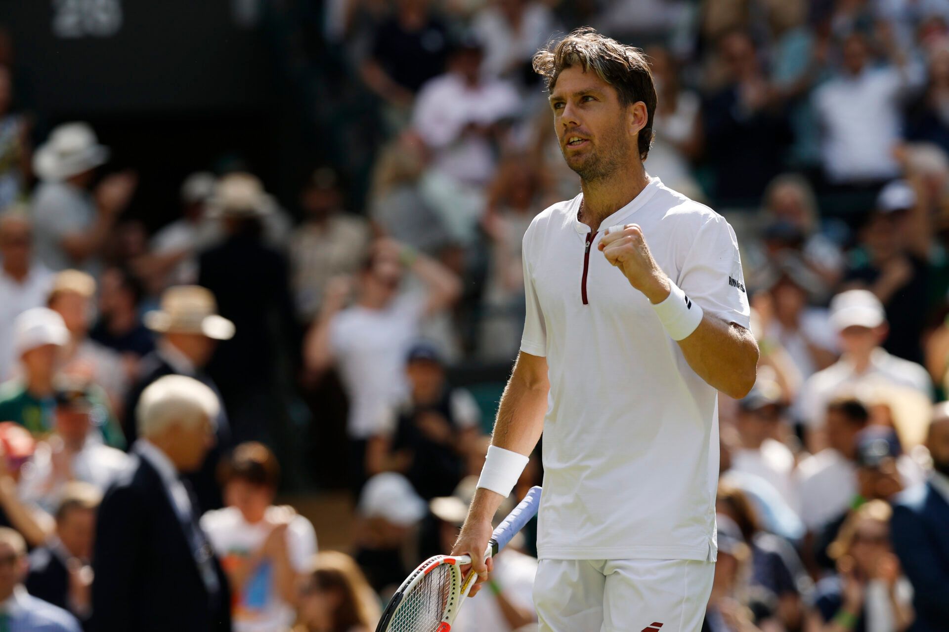 Cameron Norrie (GBR) celebrates after his match against Frances Tiafoe (USA)(not pictured) on day three of The Championships Wimbledon 2025 at All England Lawn Tennis and Croquet Club.