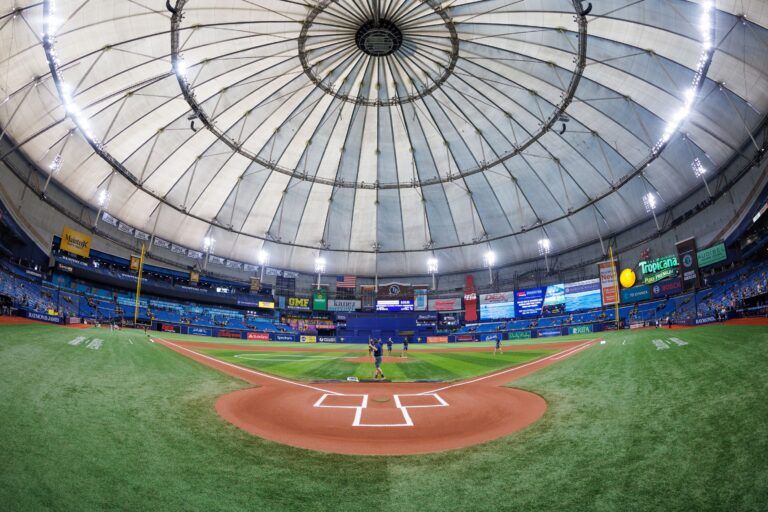a general view of the stadium before a game between the Oakland Athletics and Tampa Bay Rays at Tropicana Field.