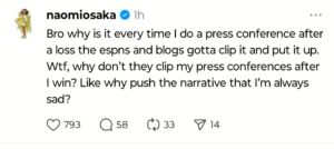Naomi Osaka's Instagram Thread message