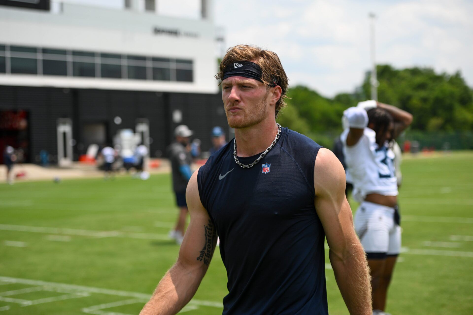 Tennessee Titans quarterback Will Levis (8) walks off the field during minicamp at Nissan Stadium.