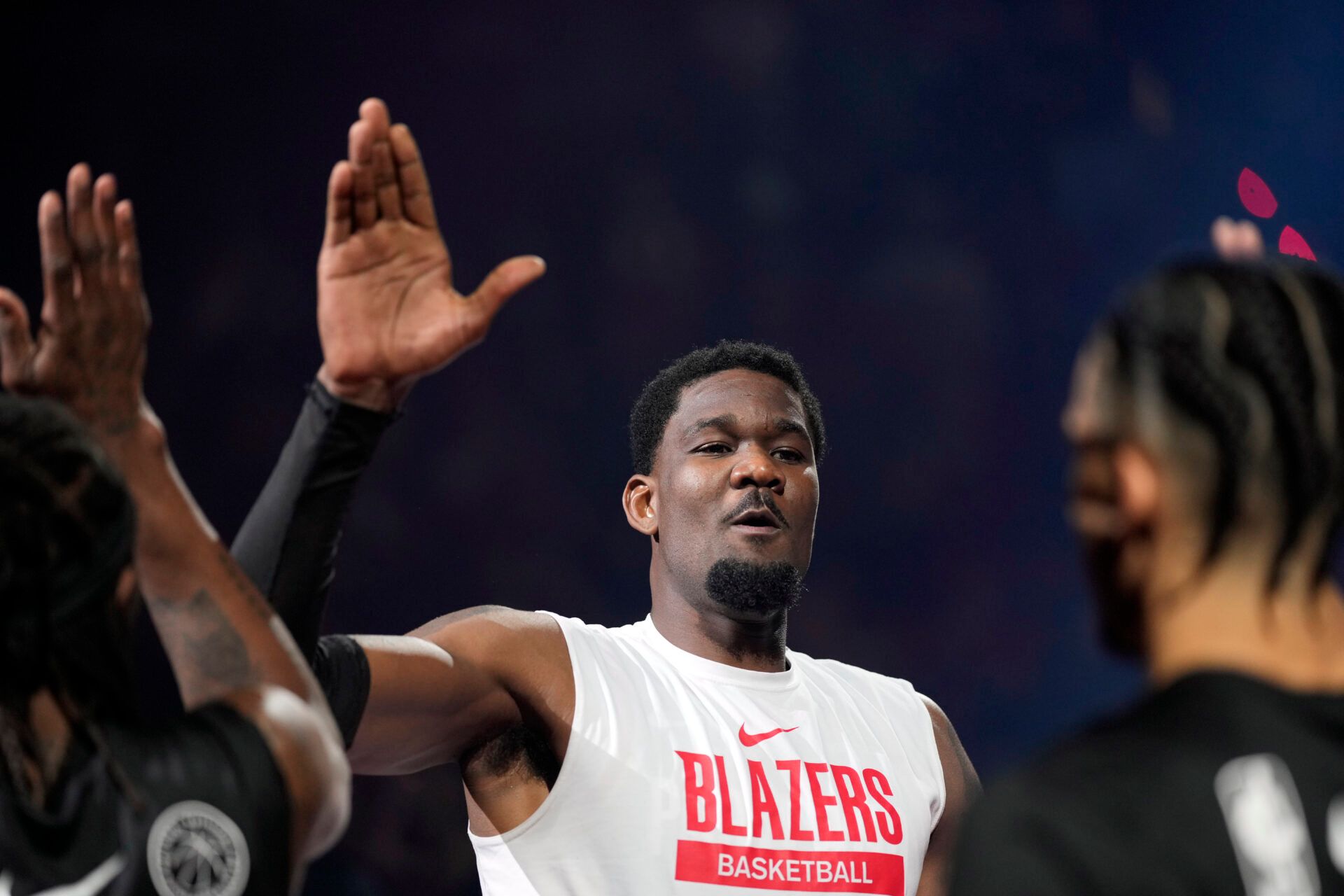 Portland Trail Blazers center Deandre Ayton (2) is introduced before the game against the Phoenix Suns at Moda Center.