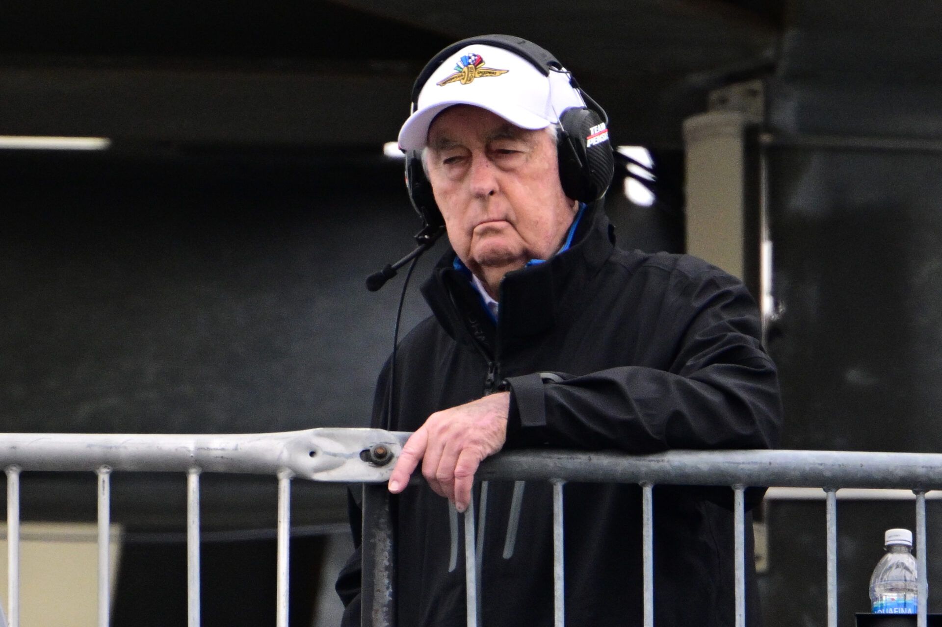 Roger Penske, owner of Team Penske watches from the pagoda during the 109th Running of the Indianapolis 500 at Indianapolis Motor Speedway.