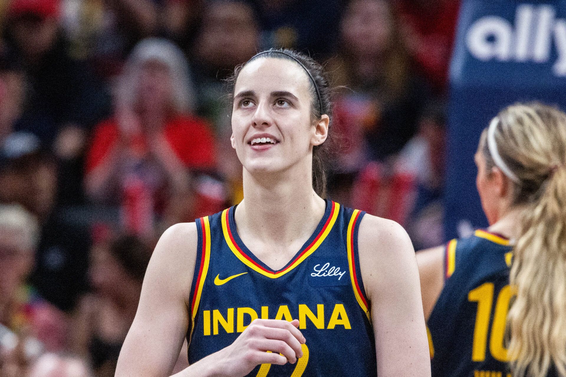 Indiana Fever guard Caitlin Clark (22) in the second half against the New York Liberty at Gainbridge Fieldhouse.