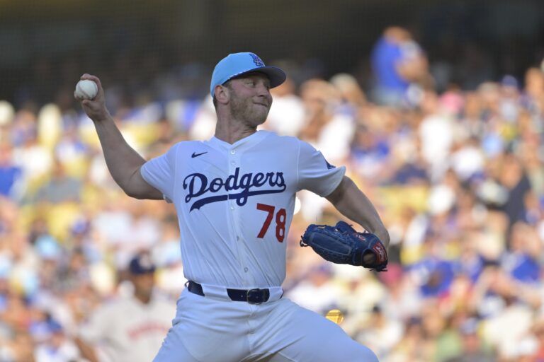 Los Angeles Dodgers pitcher Ben Casparius (78) pitches in the first inning against the Houston Astros at Dodger Stadium.