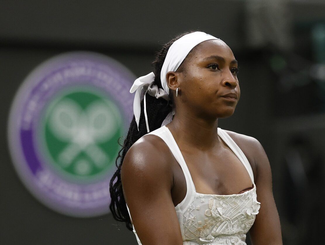 Coco Gauff (USA) reacts after missing a shot against Dayana Yastremska (UKR)(not pictured) on day 2 of The Championships, Wimbledon 2025 at All England Lawn Tennis and Croquet Club.