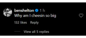Screengrab of Ben Shelton's comment on Trinity Rodman's Instagram post/@trinity_rodman