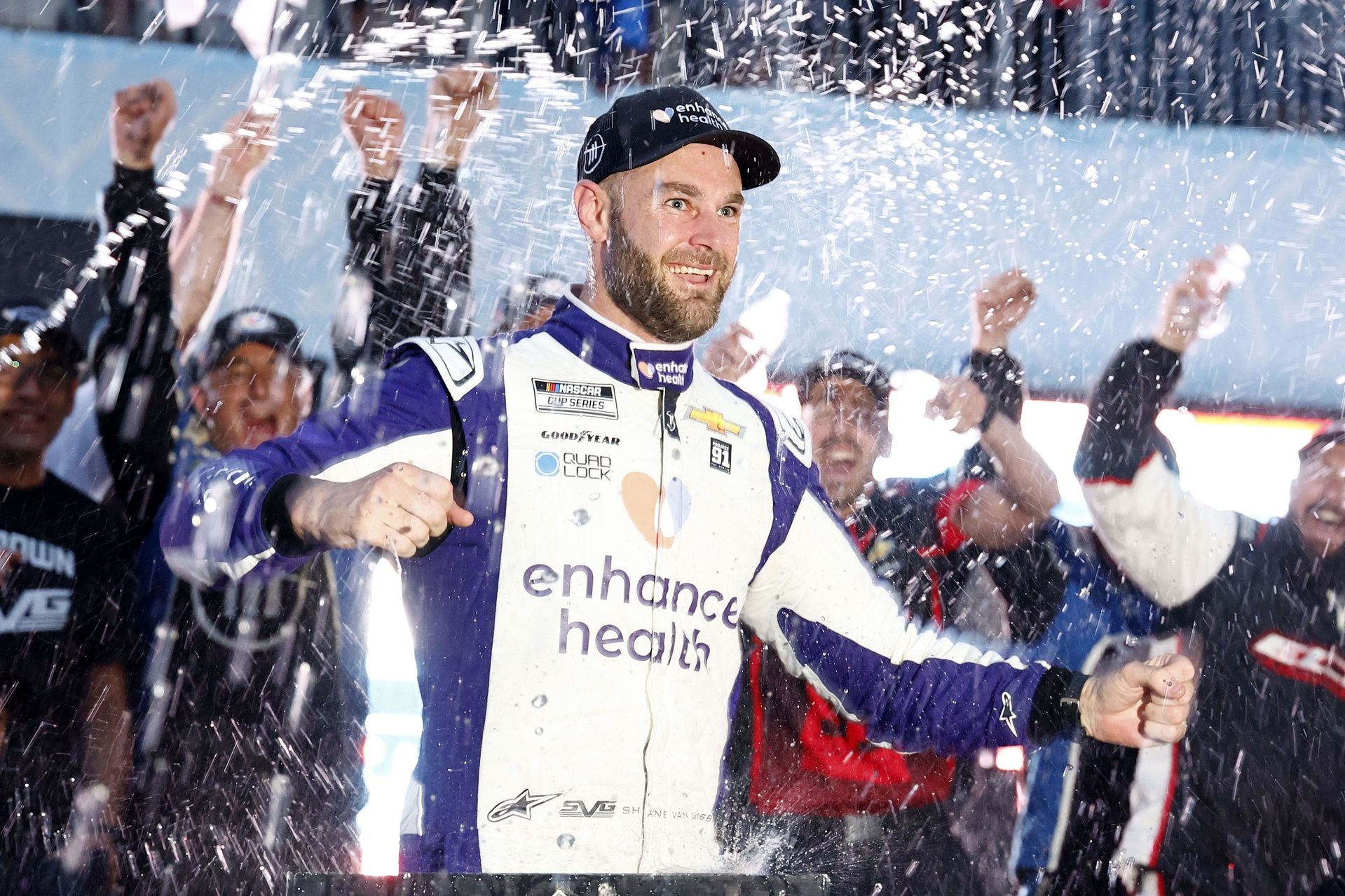 NASCAR Cup Series driver Shane Van Gisbergen (91) reacts after winning the Grant Park 220 of the Chicago Street Race at Chicago Street Race.