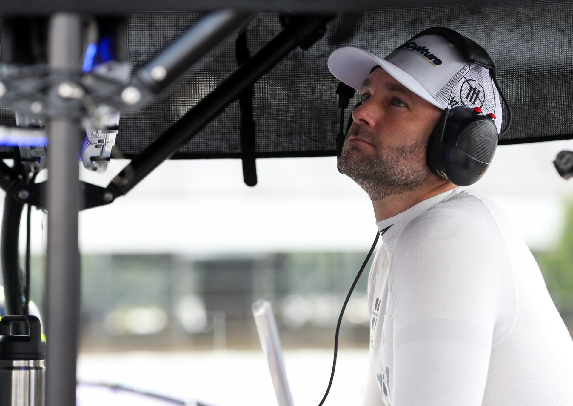 NASCAR Cup Series driver Shane Van Gisbergen looks at a computer monitor during practice and qualifying for The Great American Getaway 400 at Pocono Raceway.