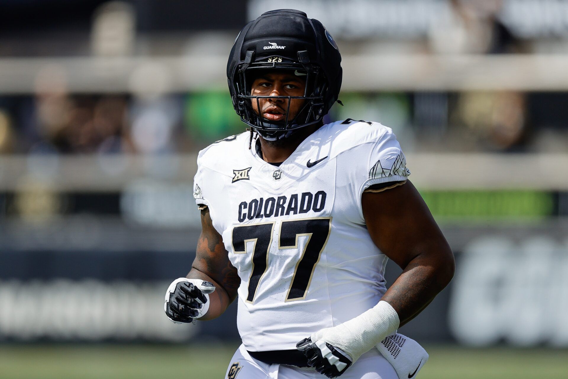 Colorado Buffaloes offensive tackle Jordan Seaton (77) during the spring game at Folsom Field.