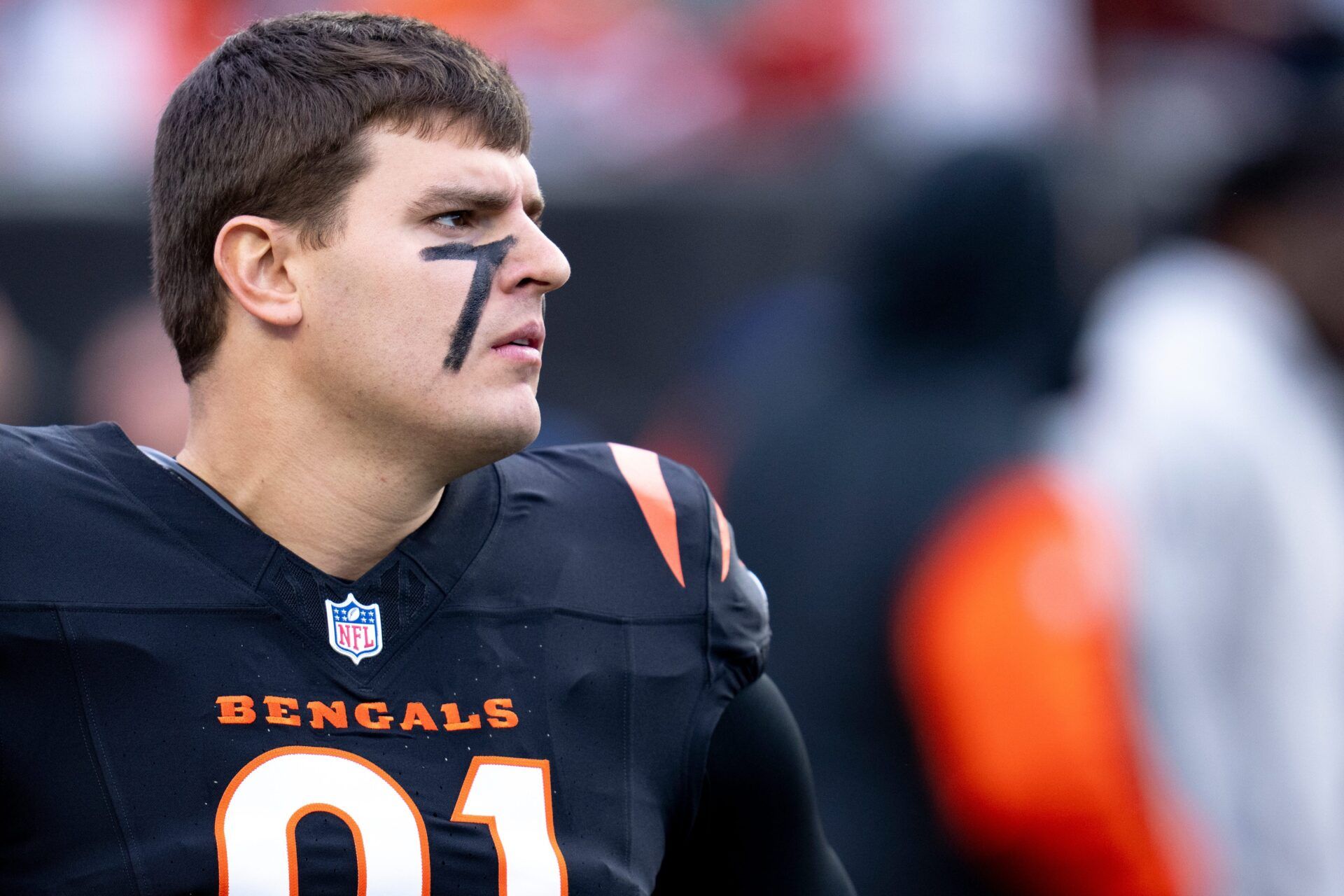 Cincinnati Bengals defensive end Trey Hendrickson (91) looks on before the NFL game between the Cincinnati Bengals and the Denver Broncos at Paycor Stadium in Cincinnati on Saturday, Dec. 28, 2024.