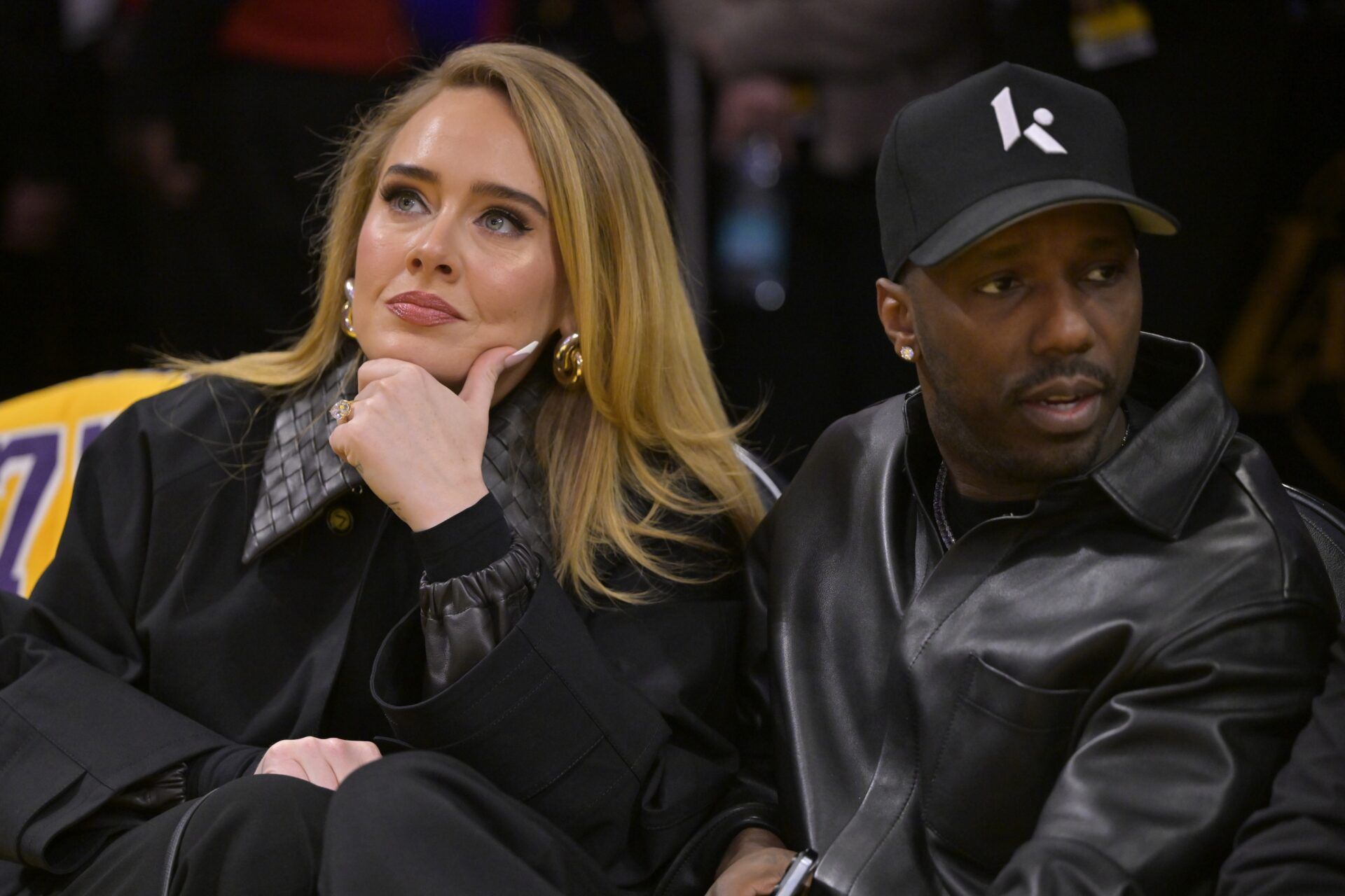 Singer Adele and sports agent Rich Paul attend the game between the Los Angeles Lakers and the Utah Jazz at Crypto.com Arena.