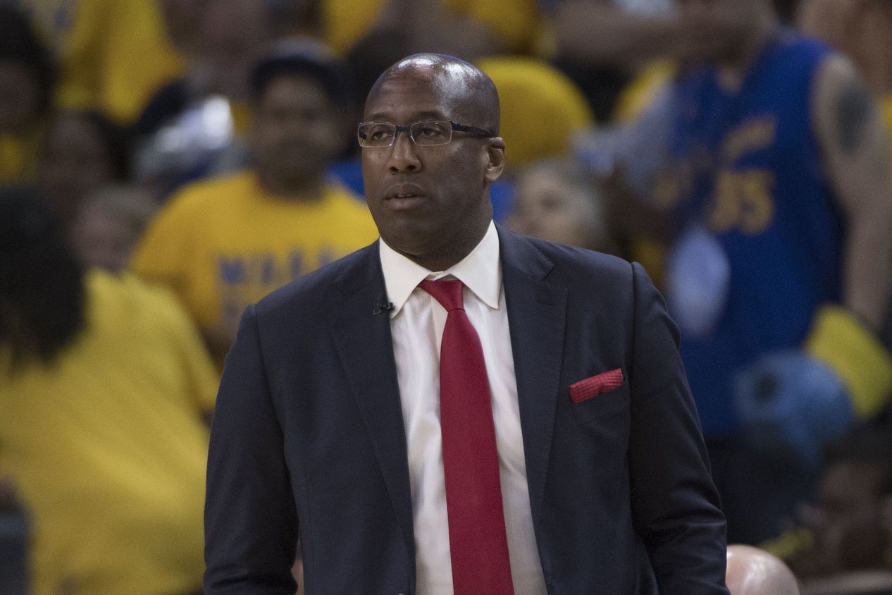 Golden State Warriors acting head coach Mike Brown during the third quarter in game two of the second round of the 2017 NBA Playoffs against the Utah Jazz at Oracle Arena. The Warriors defeated the Jazz 115-104.