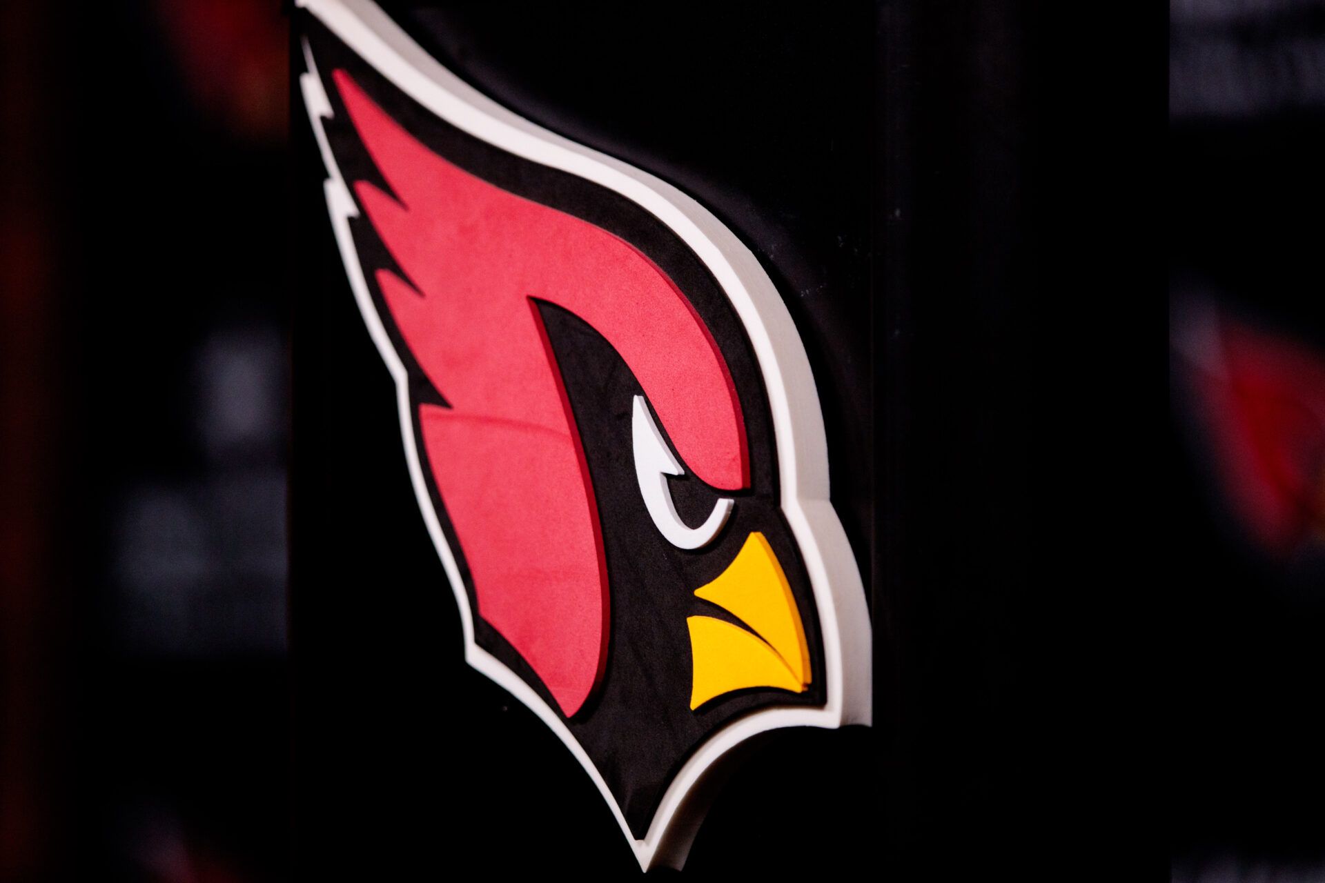 Detailed view of an Arizona Cardinals logo during a press conference at the Cardinals Training Facility.