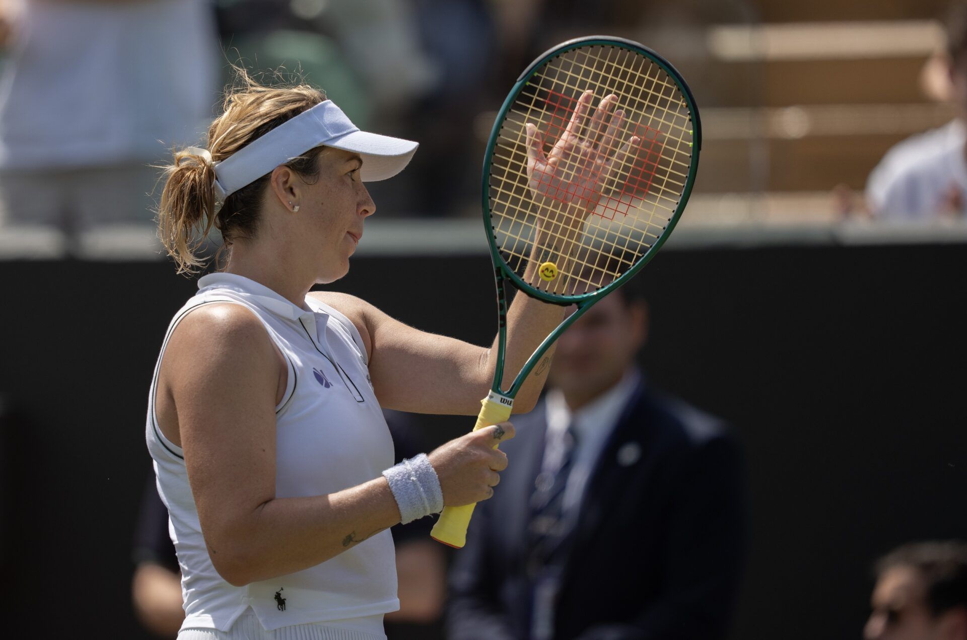 Anastasia Pavlyuchenkova celebrates winning her match against Naomi Osaka of Japan on day five at the All England Lawn Tennis and Croquet Club.