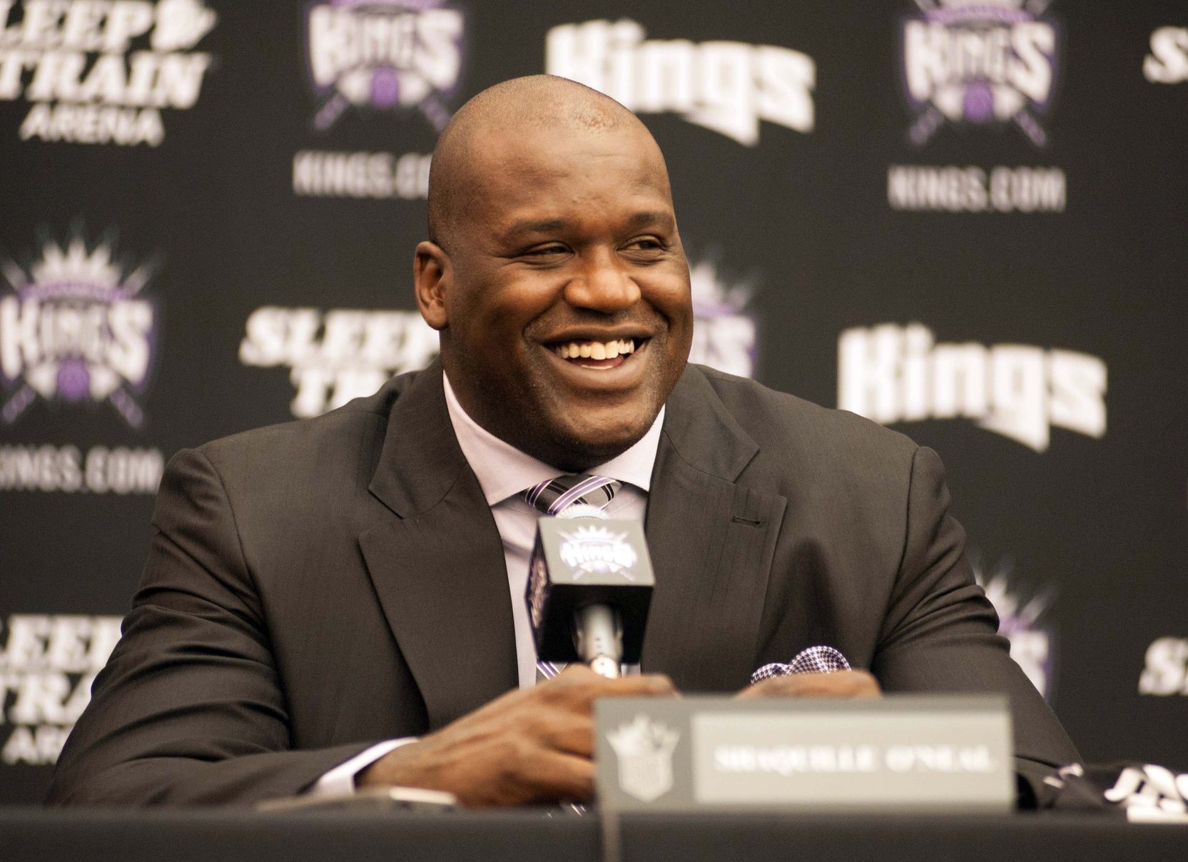 Sacramento Kings minority owner Shaquille O'Neal answers questions from the media during a press conference at Kings Practice Facility.