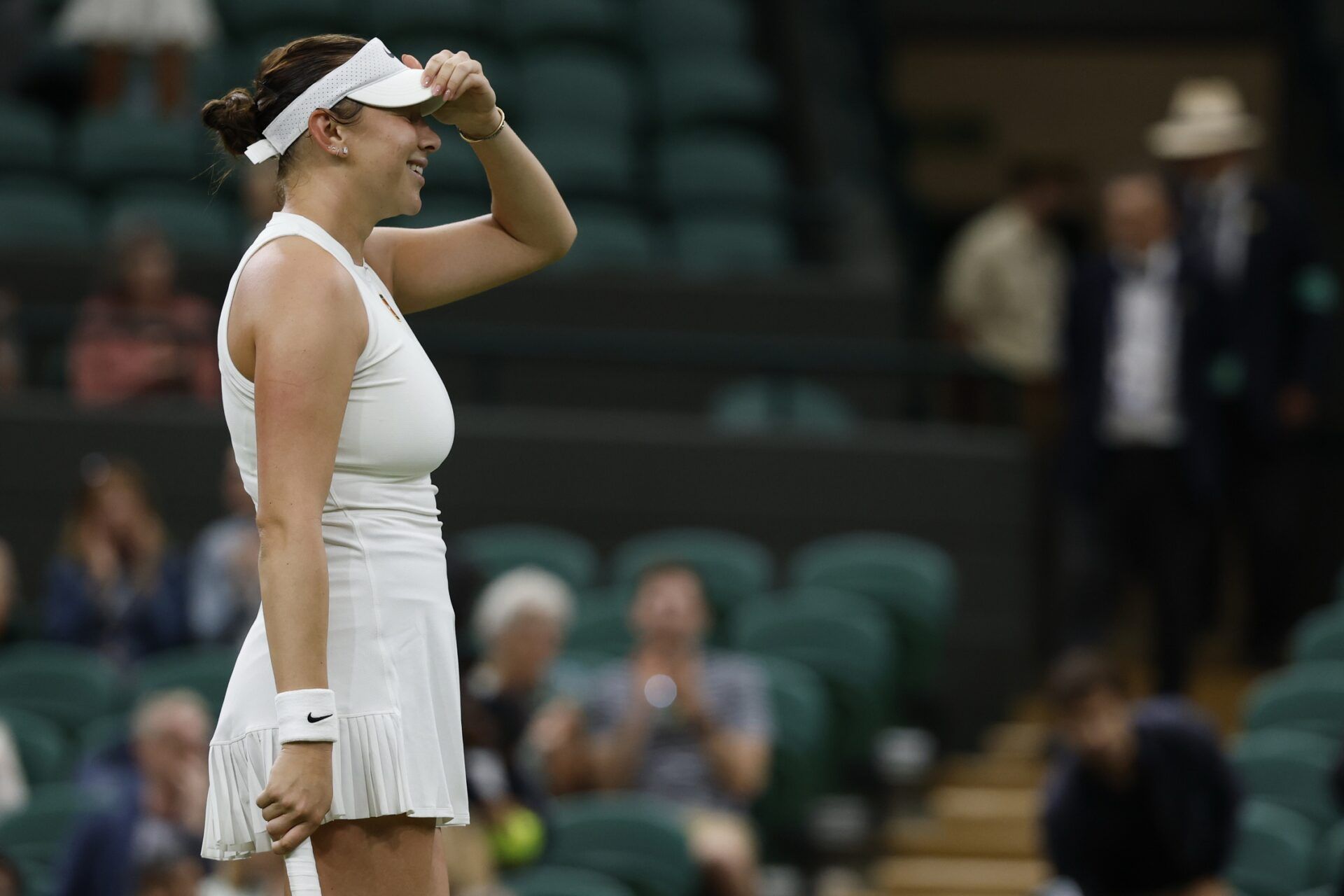 Amanda Anisimova (USA) celebrates after match point against Linda Noskova (CZE)(not pictured) on day seven of The Championships Wimbledon 2025 at All England Lawn Tennis and Croquet Club.
