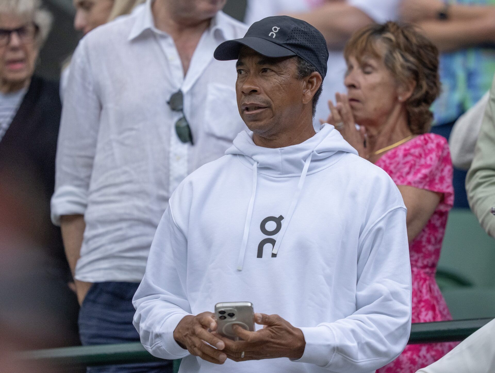 Brian Shelton in attendance for the Ben Shelton of the United States and Marton Fucsovics of Hungary match  on day six at the All England Lawn Tennis and Croquet Club.