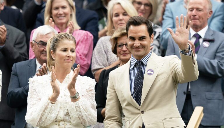 Roger Federer (SUI), eight-time Wimbledon Champion is honored in the Royal Box on day two of Wimbledon at the All England Lawn Tennis and Croquet Club. Also in attendance in the box were HRH The Princess of Wales (Kate), Robbie and Lynette Federer (Rogers parents) and Mirka Federer, his wife.