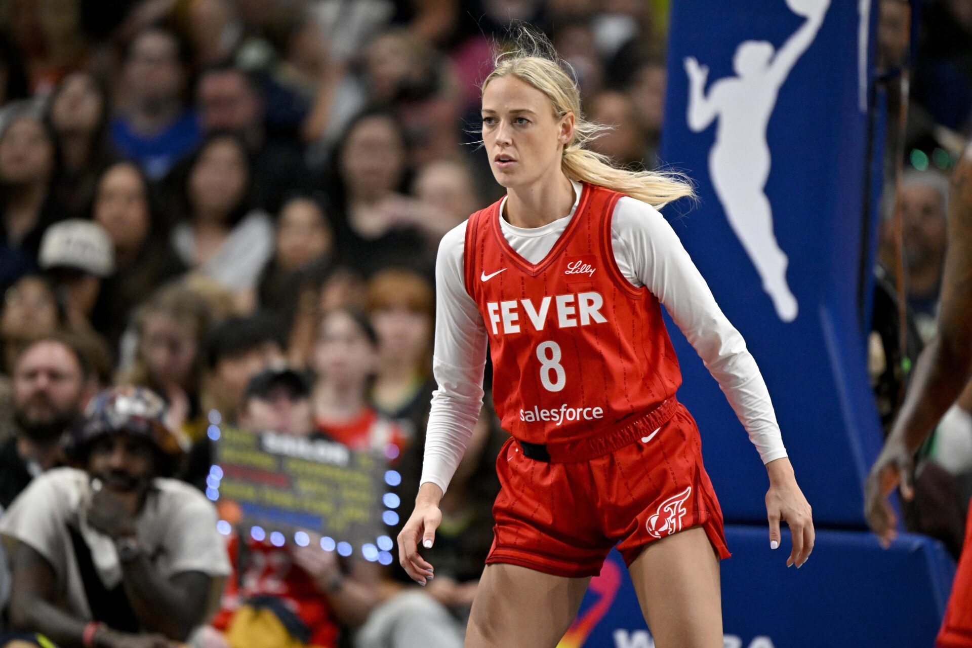 Indiana Fever guard Sophie Cunningham (8) during the game between the Dallas Wings and the Indiana Fever at the American Airlines Center.