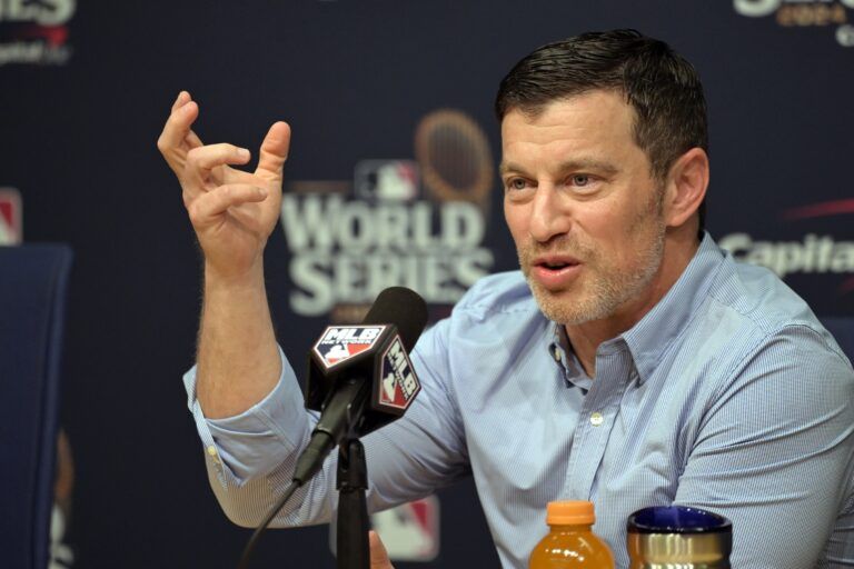 Los Angeles Dodgers president of baseball operations Andrew Friedman speaks in a press conference before game one against the New York Yankees in the 2024 MLB World Series at Dodger Stadium.