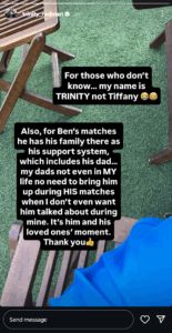 Ben Shelton’s Girlfriend Trinity Lashes Out at Media for Mentioning Her Estranged Father, NBA Icon Dennis Rodman, at Wimbledon Screengrab of Ben Shelton's girlfriend Trinity Rodman's Instagram stories (@trinity_rodman)