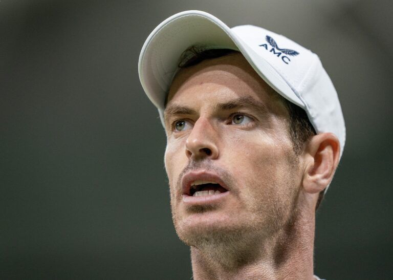 Andy Murray (GBR)  during his match against Stefanos Tsitsipas (GRE) on day four at the All England Lawn Tennis and Croquet Club.