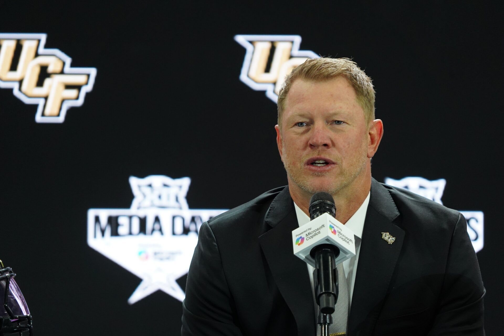 UCF head coach Scott Frost addresses the media during 2025 Big 12 Football Media Days at The Star.