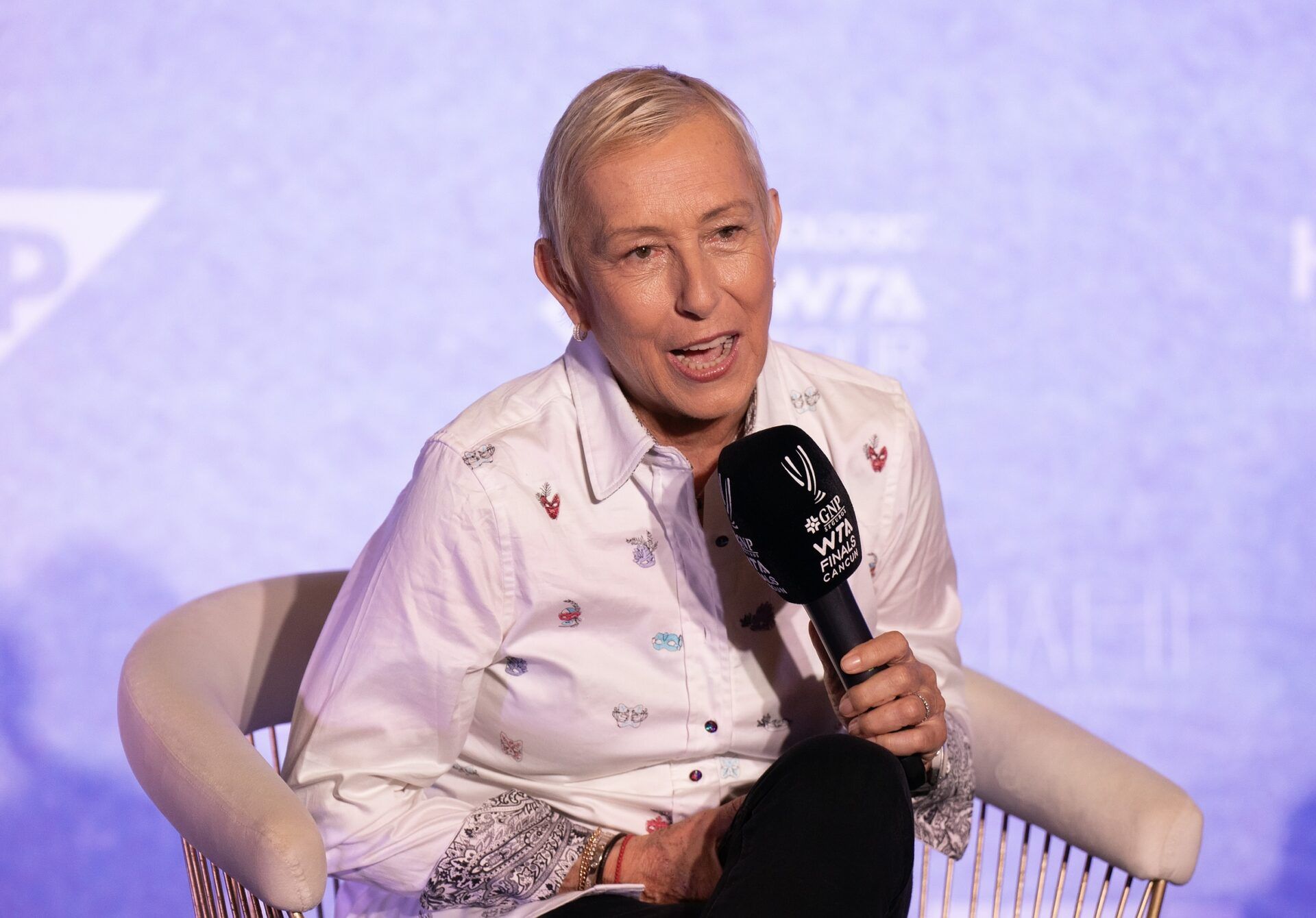 Martina Navratilova in a joint press conference with Chris Evert on day five of the GNP Saguaros WTA Finals Cancun.