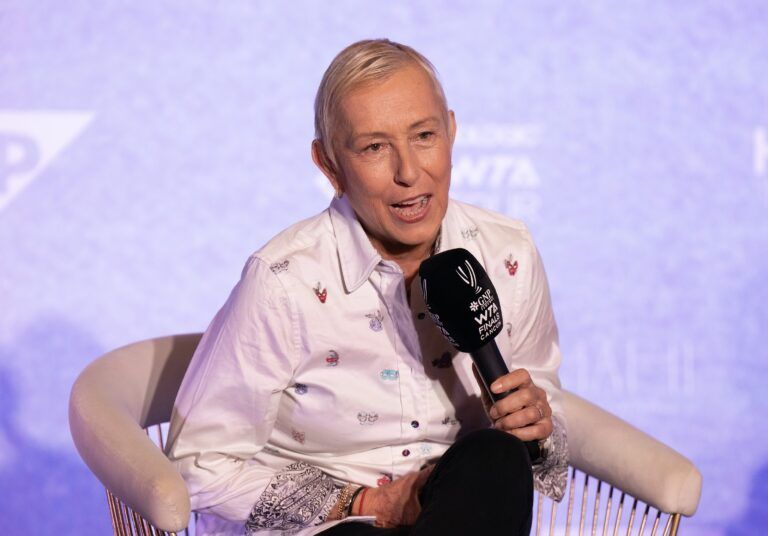 Martina Navratilova in a joint press conference with Chris Evert on day five of the GNP Saguaros WTA Finals Cancun.