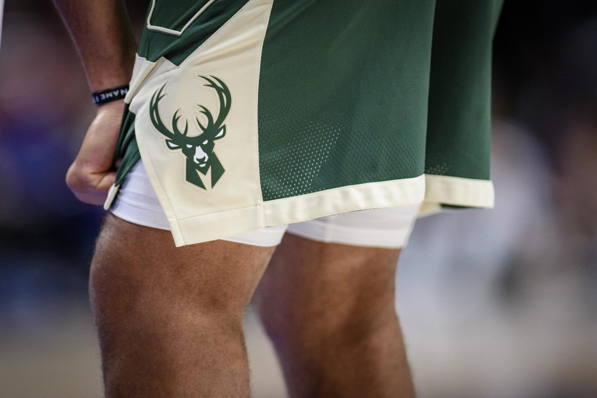 A view of the Milwaukee Bucks logo during the game between the Mavericks and the Bucks at the American Airlines Center.