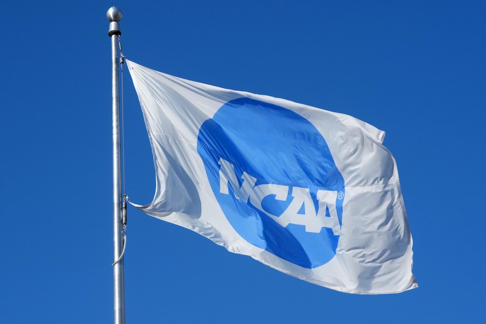 A NCAA logo flag at the NCAA Track and Field Championships at Hayward Field.