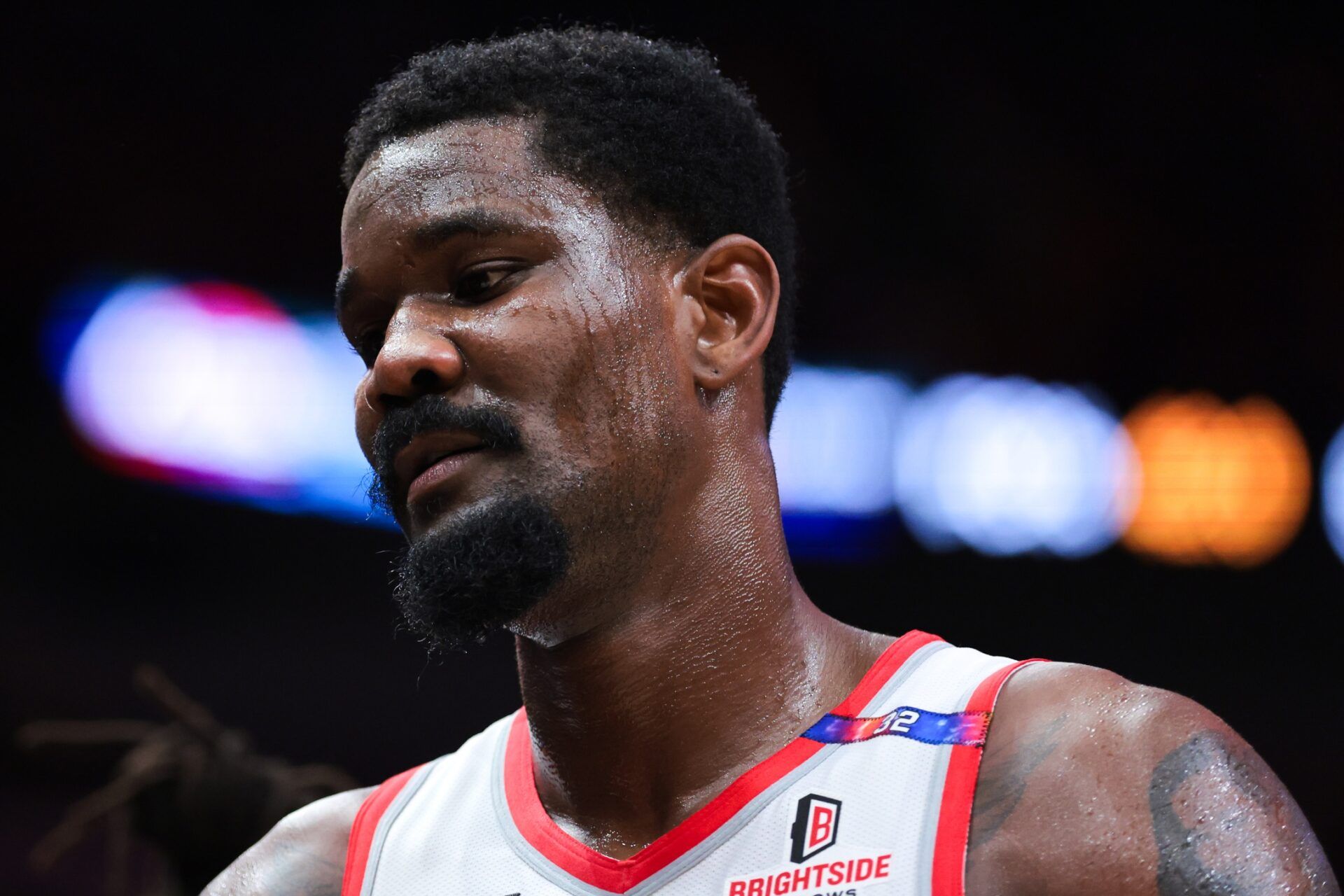 Portland Trail Blazers center Deandre Ayton (2) looks on against the Miami Heat during the third quarter at Kaseya Center.