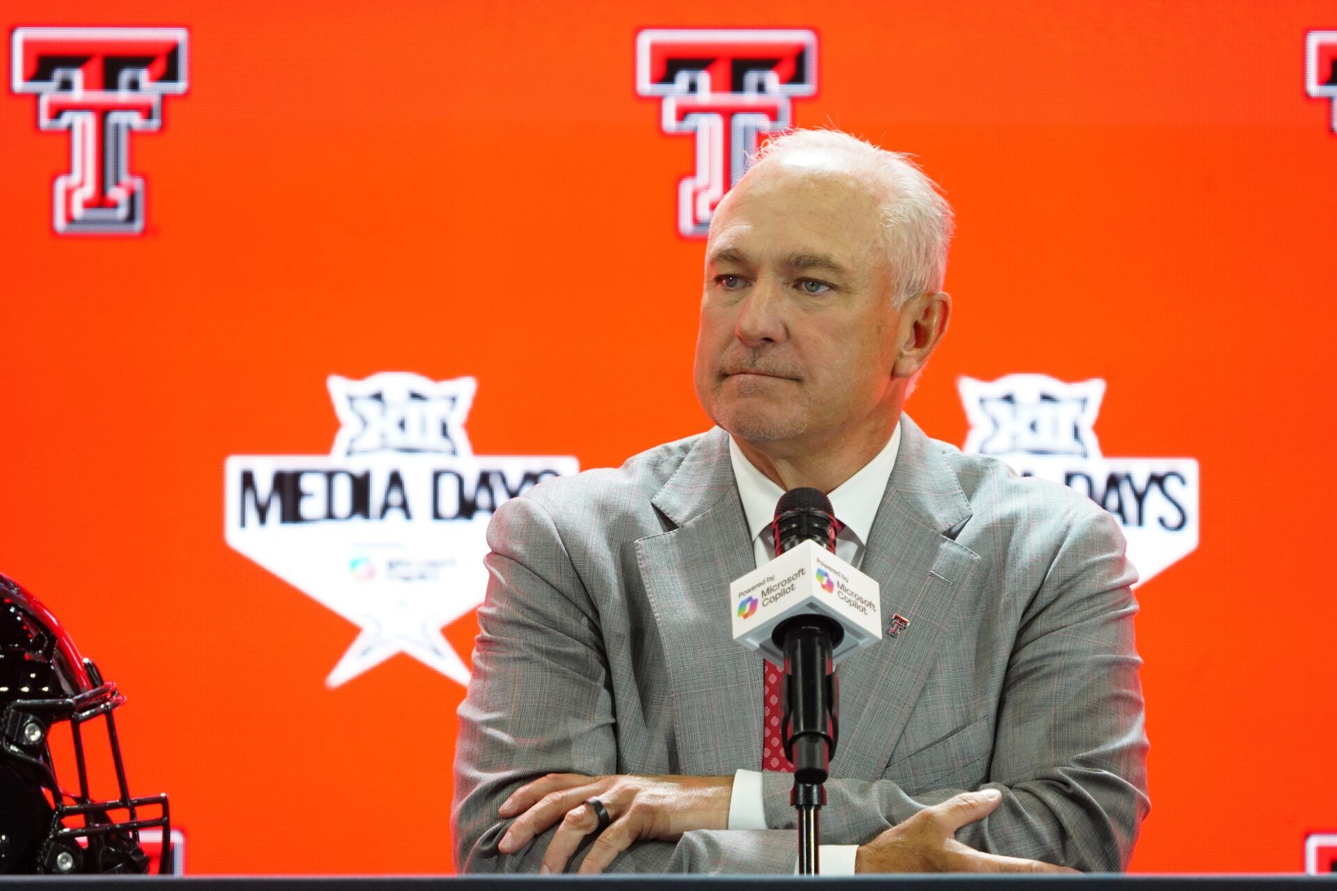 Texas Tech head coach Joey McGuire addresses the media during 2025 Big 12 Football Media Days at The Star.
