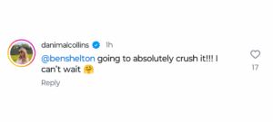 Screengrab of Danielle Collins' comment on Instagram