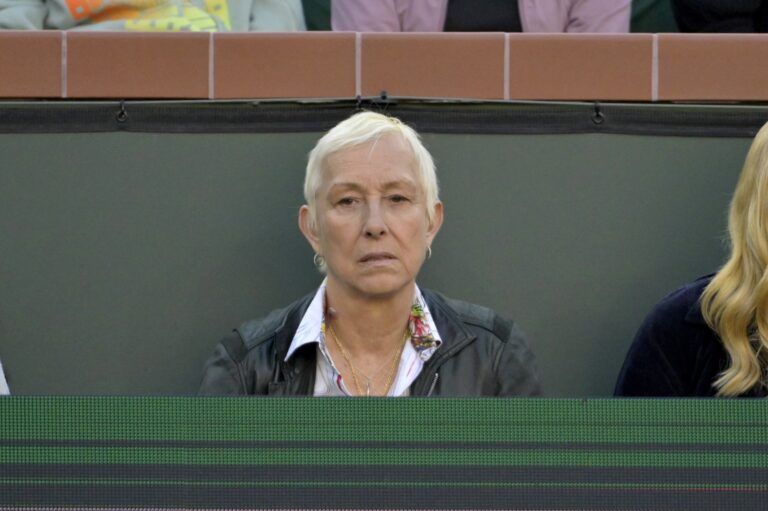 Former CzechÐAmerican professional tennis player Martina Navratilova watches the semifinal match between Carlos Alcaraz and Jack Draper at the BNP Paribas Open at the Indian Well Tennis Garden.