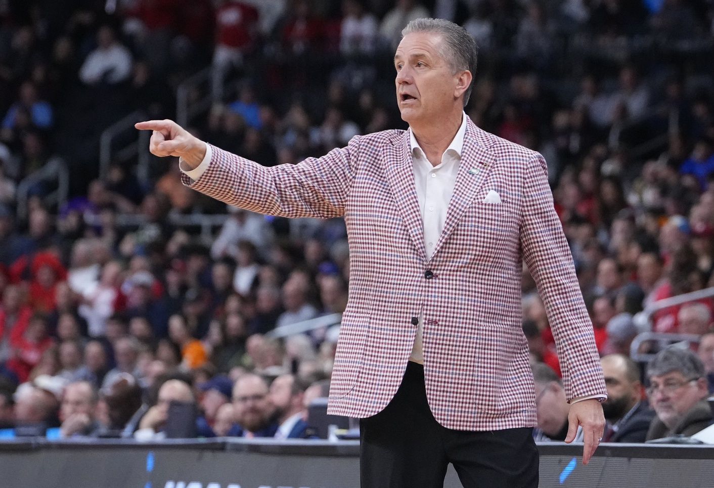 Arkansas Razorbacks head coach John Calipari during the first half of a second round men’s NCAA Tournament game against the St. John's Red Storm at Amica Mutual Pavilion.