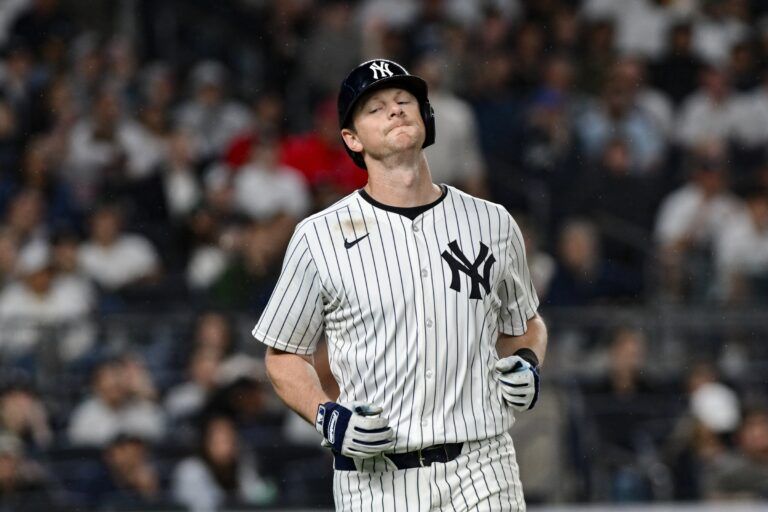 New York Yankees second baseman DJ LeMahieu (26) reacts during the eighth inning against the Boston Red Sox at Yankee Stadium.