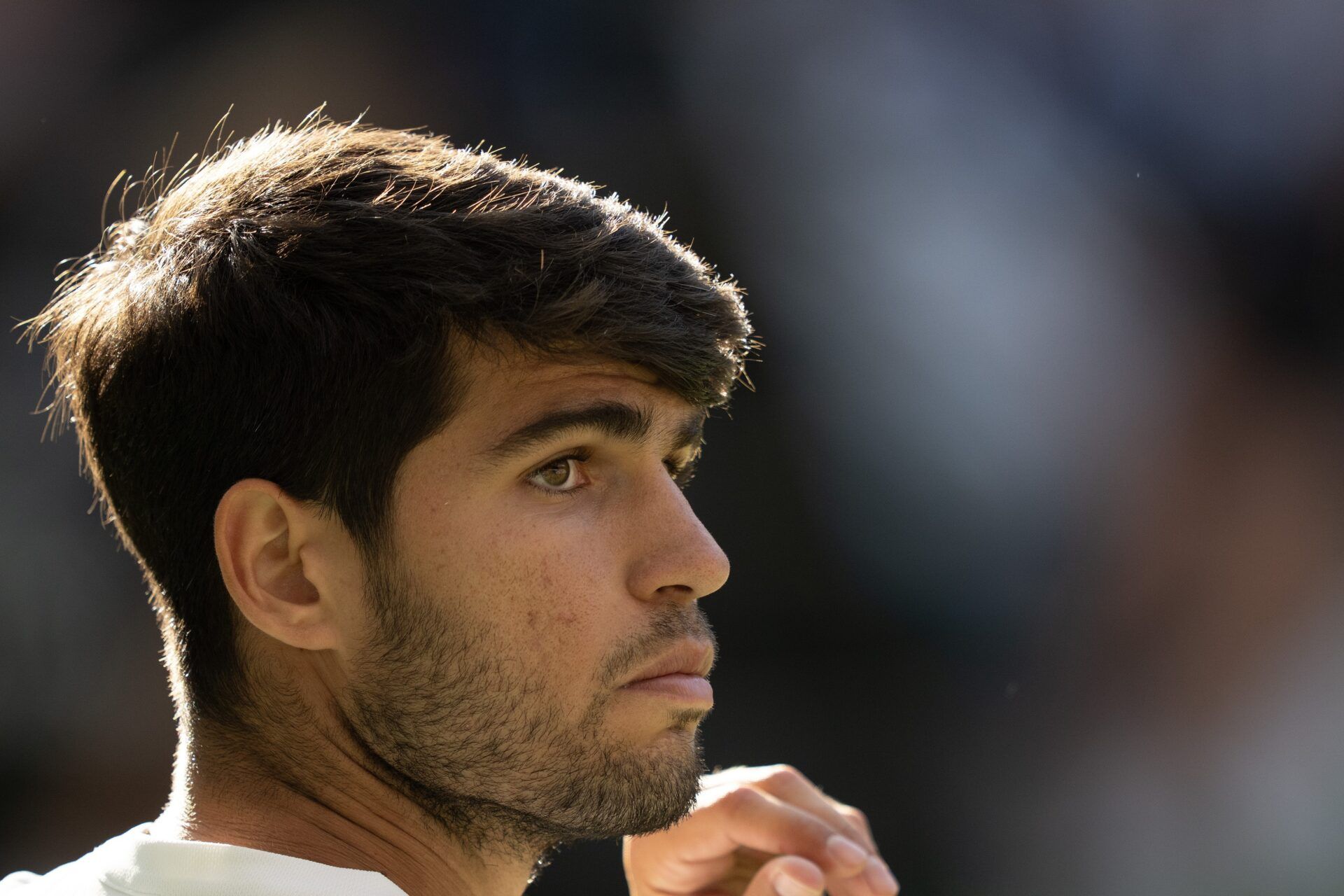 Carlos Alcaraz of Spain during his match against Cameron Norrie of Great Britain on day nine at All England Lawn Tennis and Croquet Club.