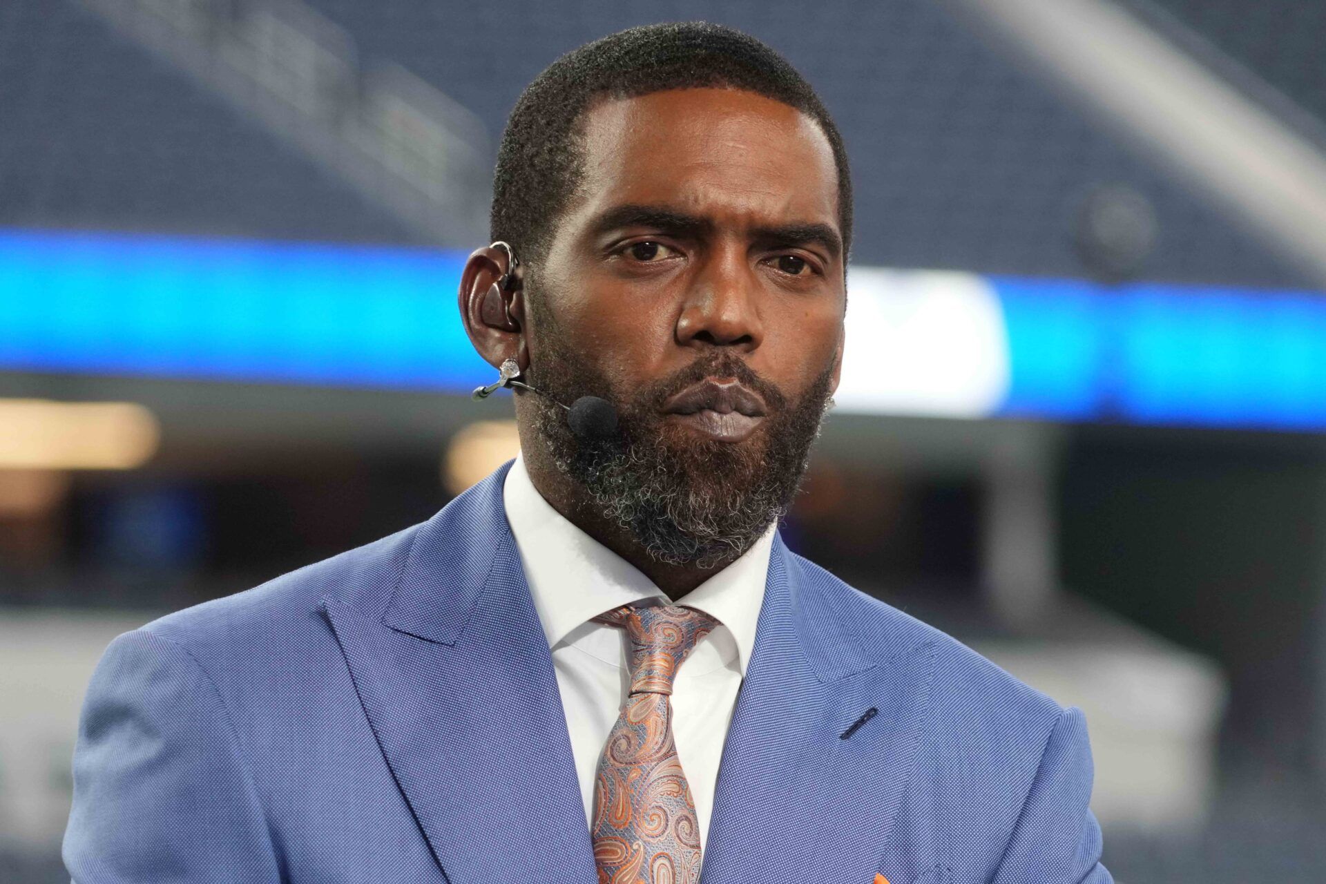 Randy Moss on the ESPN Monday Night Countdown set before a NFC Wild Card playoff football game between the Los Angeles Rams and the Arizona Cardinals at SoFi Stadium.