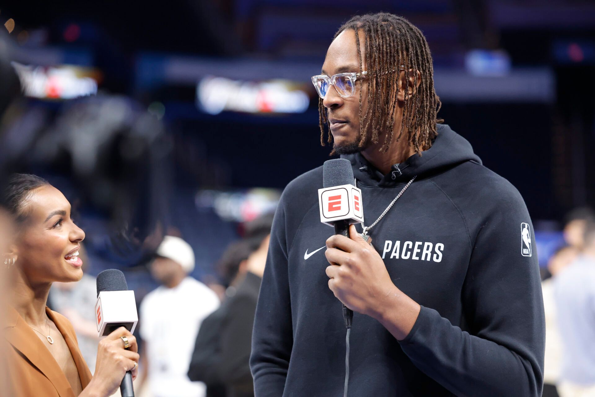 Indiana Pacers center Myles Turner (33) during NBA Finals Media Day at Paycom Center.