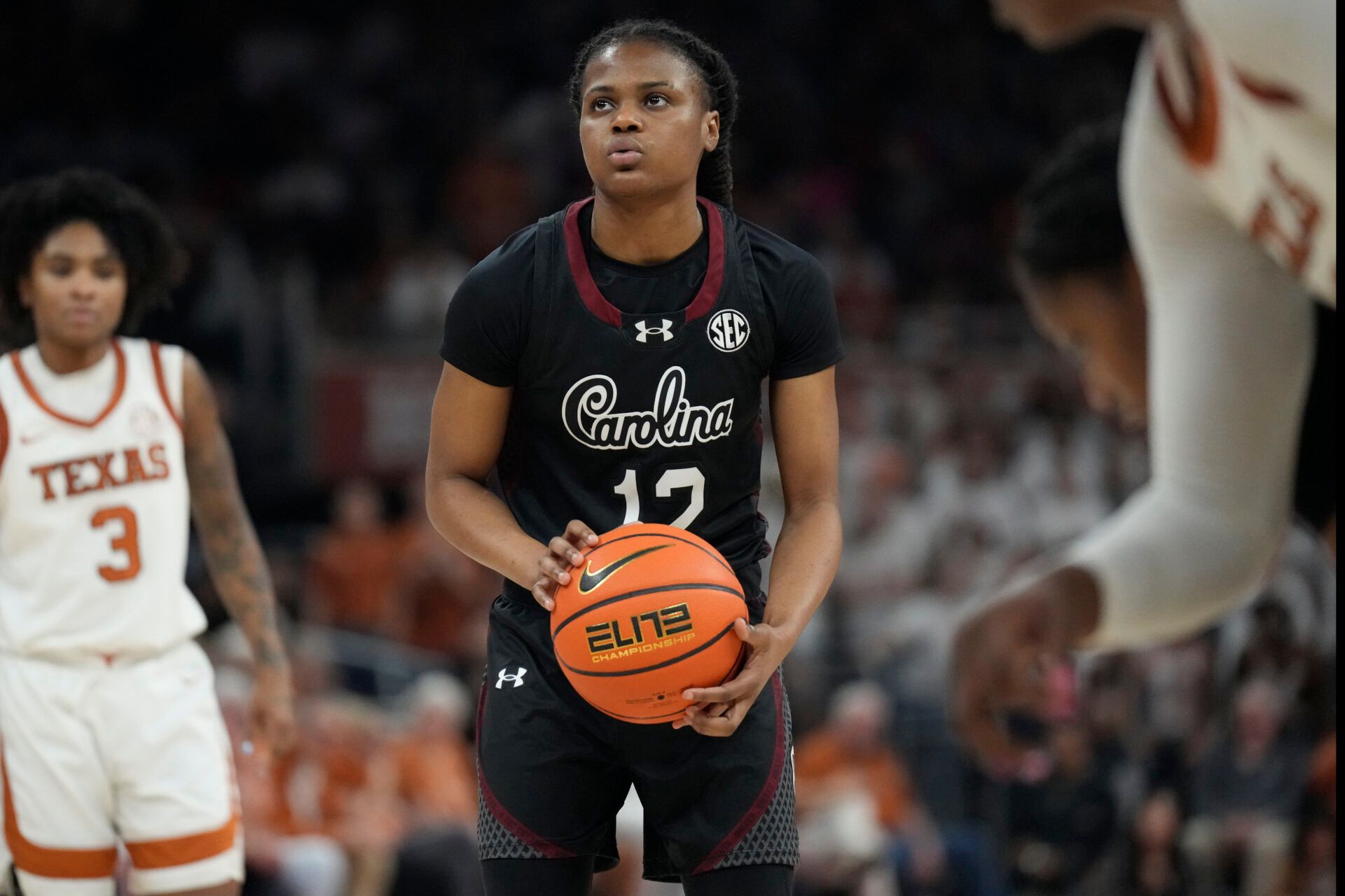 South Carolina Gamecocks guard MiLaysia Fulwiley (12) shoots a free throw during the second half against the Texas Longhorns at Moody Center.
